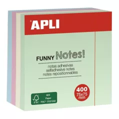   APLI Öntapadó jegyzettömb, 75x75 mm, 400 lap, APLI "Funny", pasztell