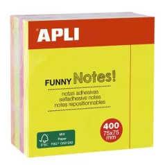   APLI Öntapadó jegyzettömb, 75x75 mm, 400 lap, APLI "Funny", neon