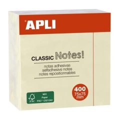   APLI Öntapadó jegyzettömb, 75x75 mm, 400 lap, APLI "Classic", sárga