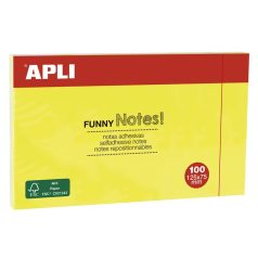   APLI Öntapadó jegyzettömb, 125x75 mm, 100 lap, APLI "Funny", sárga