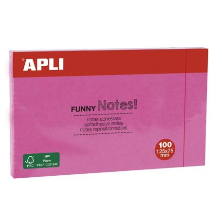 APLI Öntapadó jegyzettömb, 125x75 mm, 100 lap, APLI "Funny", pink