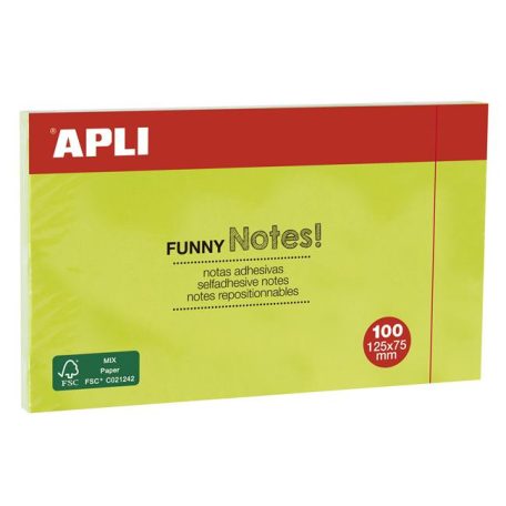 APLI Öntapadó jegyzettömb, 125x75 mm, 100 lap, APLI "Funny", zöld