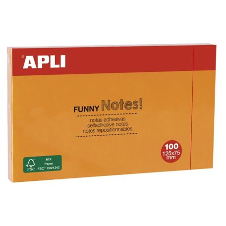 APLI Öntapadó jegyzettömb, 125x75 mm, 100 lap, APLI "Funny", narancssárga