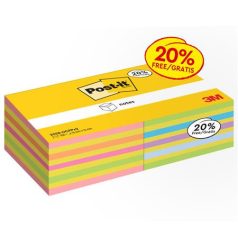   3M POSTIT Öntapadó jegyzettömb, 76x76 mm, 2x450 lap, 3M POSTIT,  vegyes színek