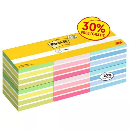 3M POSTIT Öntapadó jegyzettömb, 76x76 mm, 6x450 lap, 3M POSTIT,  vegyes színek