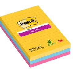   3M POSTIT Öntapadó jegyzettömb, vonalas, 3x90 lap, 101x152 mm, 3M POSTIT "Super Sticky", "Carnival", vegyes színek
