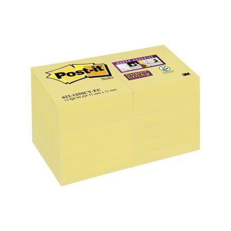 3M POSTIT Öntapadó jegyzettömb csomag, 48x48 mm, 12x90 lap, 3M POSTIT "Super Sticky", sárga