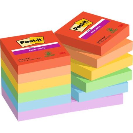 3M POSTIT Öntapadó jegyzettömb, 48x48 mm, 12x90 lap, 3M POSTIT "Super Sticky Playful", vegyes színek