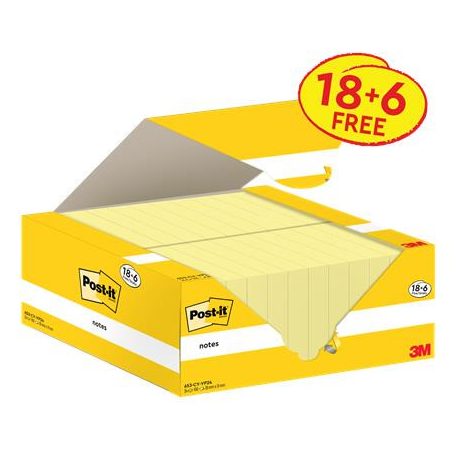 3M POSTIT Öntapadó jegyzettömb, 38x51 mm, 18+6x100 lap, 3M POSTIT, kanári sárga