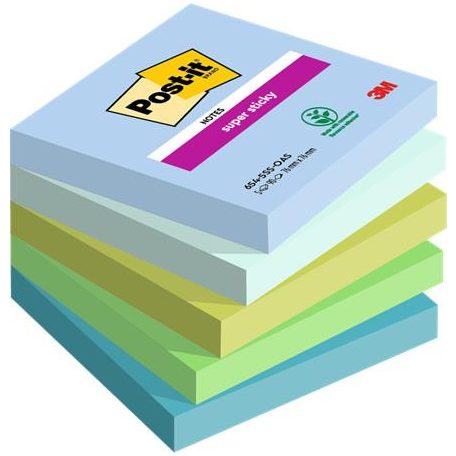 3M POSTIT Öntapadó jegyzettömb, 76x76 mm, 5x90 lap, 3M POSTIT "Super Sticky Oasis", vegyes színek