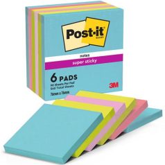   3M POSTIT Öntapadó jegyzettömb, 76x76 mm, 6x90 lap, 3M POSTIT "Super Sticky", "Cosmic", vegyes színek