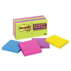   3M POSTIT Öntapadó jegyzettömb, 76x76 mm, 12x90 lap, 3M POSTIT "Super Sticky", vegyes