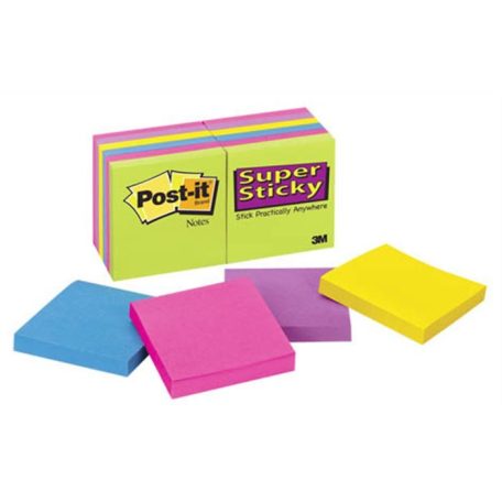 3M POSTIT Öntapadó jegyzettömb, 76x76 mm, 12x90 lap, 3M POSTIT "Super Sticky", vegyes
