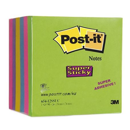 3M POSTIT Öntapadó jegyzettömb, 76x76 mm, 12x90 lap, 3M POSTIT "Super Sticky", vegyes