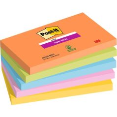   3M POSTIT Öntapadó jegyzettömb, 76x127 mm, 5x90 lap, 3M POSTIT "Super Sticky Boots", vegyes színek