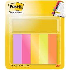   3M POSTIT Jelölőcímke, papír, 5x50 lap, 15x50 mm, 3M POSTIT, "Energetic", vegyes színek