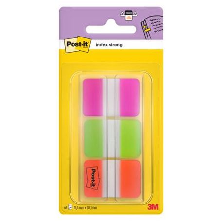 3M POSTIT Jelölőcímke, műanyag, megerősített, 3x22 lap, 25x38 mm, 3M POSTIT, vegyes