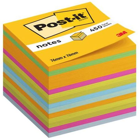 3M POSTIT Öntapadó jegyzettömb, 76x76 mm, 450 lap, 3M POSTIT, vegyes színek