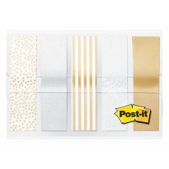   3M POSTIT Jelölőcímke, műanyag, 5x20 lap, 11,9x43,2 mm, 3M POSTIT, fémes nyomatok
