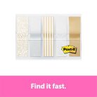 3M POSTIT Jelölőcímke, műanyag, 5x20 lap, 11,9x43,2 mm, 3M POSTIT, fémes nyomatok