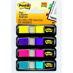  3M POSTIT Jelölőcímke, műanyag, 4x35 lap, 11,9x43,2 mm, 3M POSTIT, élénk vegyes