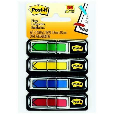 3M POSTIT Jelölőcímke, műanyag, 4x24 lap, 11,9x43,2 mm, nyíl, 3M POSTIT, vegyes