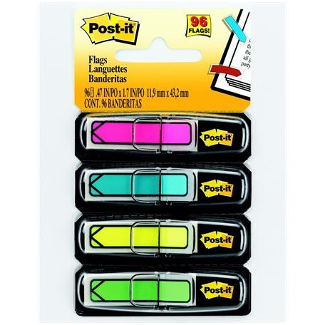 3M POSTIT Jelölőcímke, műanyag, 4x24 lap, 11,9x43,2 mm, nyíl, 3M POSTIT, vegyes