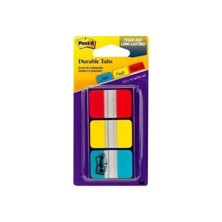 3M POSTIT Jelölőcímke, műanyag, megerősített, 3x22 lap, 25x38 mm, 3M POSTIT, vegyes