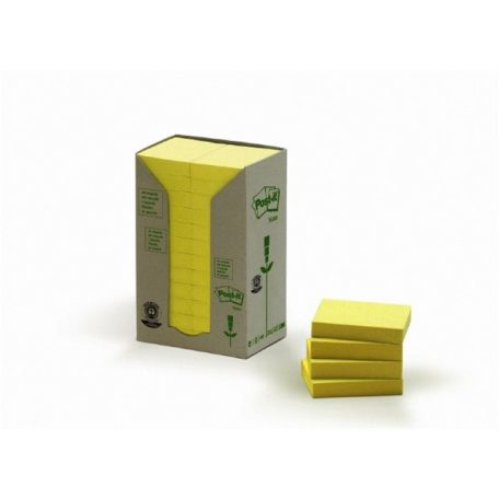 3M POSTIT Öntapadó jegyzettömb, 38x51 mm, 24x100 lap, környezetbarát, 3M POSTIT, sárga
