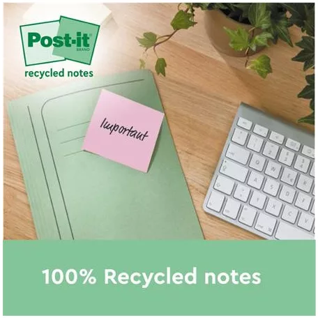 3M POSTIT Öntapadó jegyzettömb, 38x51 mm, 24x100 lap, környezetbarát, 3M POSTIT "Nature", vegyes pasztell színek