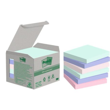 3M POSTIT Öntapadó jegyzettömb, 76x76 mm, 6x100 lap, 3M POSTIT "Nature", vegyes pasztell színek