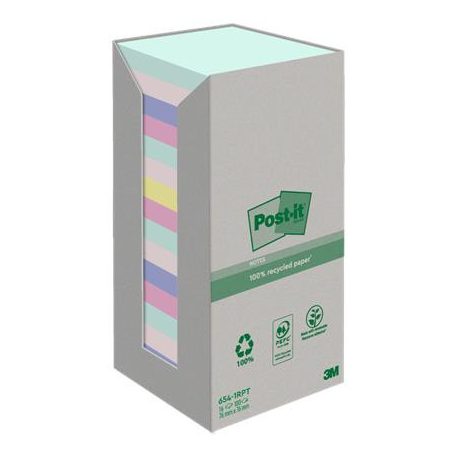 3M POSTIT Öntapadó jegyzettömb, 76x76 mm, 16x100 lap, 3M POSTIT "Nature", vegyes pasztell színek