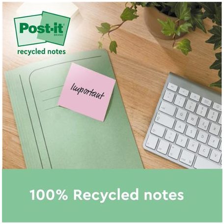 3M POSTIT Öntapadó jegyzettömb, 76x76 mm, 16x100 lap, környezetbarát, 3M POSTIT "Nature", vegyes pasztell színek