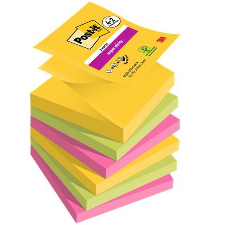3M POSTIT Öntapadó jegyzettömb, "Z", 76x76 mm, 4+2x90 lap, 3M POSTIT "Carnival", vegyes