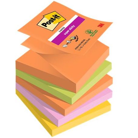 3M POSTIT Öntapadó jegyzettömb, "Z", 76x76 mm, 5x90 lap, 3M POSTIT "Super Sticky Boots", vegyes színek