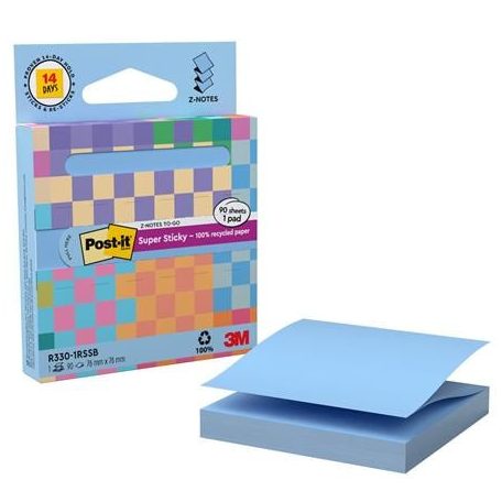 3M POSTIT Öntapadó jegyzettömb, "Z", adagolóval, 76x76 mm, 90 lap, 3M POSTIT "Super Sticky", pasztellkék