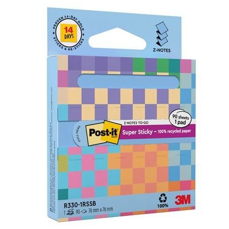 3M POSTIT Öntapadó jegyzettömb, "Z", adagolóval, 76x76 mm, 90 lap, 3M POSTIT "Super Sticky", pasztellkék