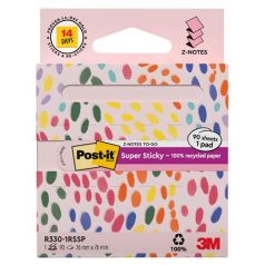   3M POSTIT Öntapadó jegyzettömb, "Z", adagolóval, 76x76 mm, 90 lap, 3M POSTIT "Super Sticky", pasztell rózsaszín