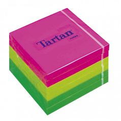   TARTAN Öntapadó jegyzettömb, 76x76 mm, 100 lap, 6 tömb/cs, TARTAN, vegyes neon színek
