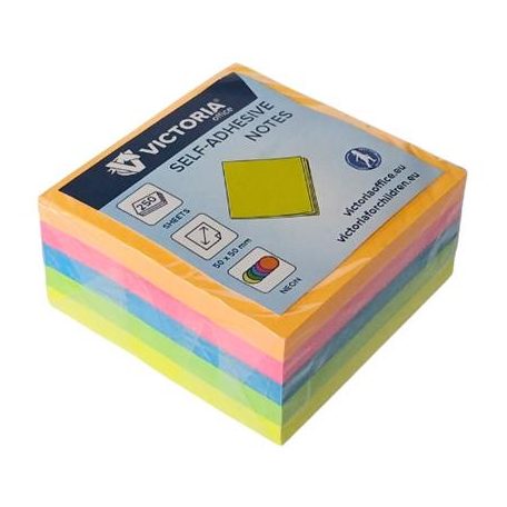 VICTORIA OFFICE Öntapadó jegyzettömb, 50x50 mm, 250 lap, VICTORIA OFFICE, neon
