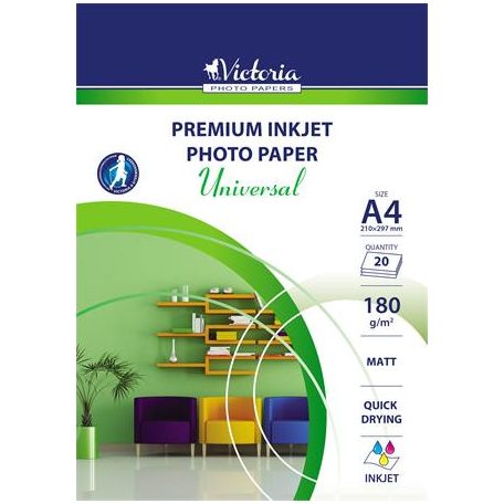 VICTORIA PAPER Fotópapír, tintasugaras, A4, 180 g, matt, VICTORIA PAPER "Universal"