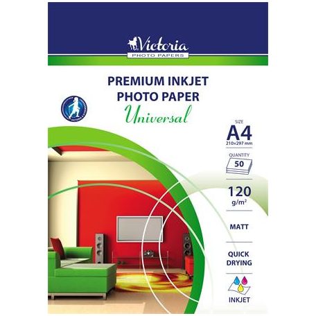 VICTORIA PAPER Fotópapír, tintasugaras, A4, 120 g, matt, VICTORIA PAPER "Universal"
