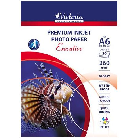 VICTORIA PAPER Fotópapír, tintasugaras, A6, 260 g, magasfényű, VICTORIA PAPER "Executive"