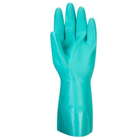 Védőkesztyű, nitril, vegyszerálló, hosszúszárú, M méret "Nitrosafe"
