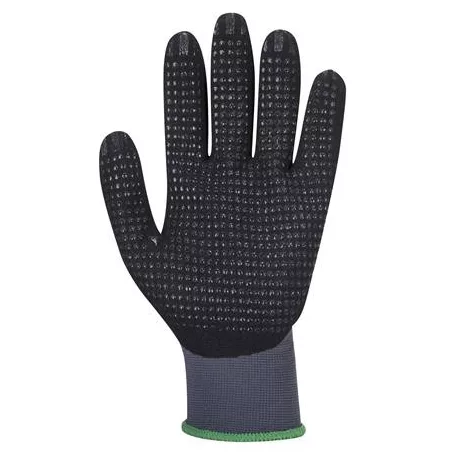 Védőkesztyű, nylon, nitrilhab, L méret "DermiFlex Ultra Plus", szürke-fekete