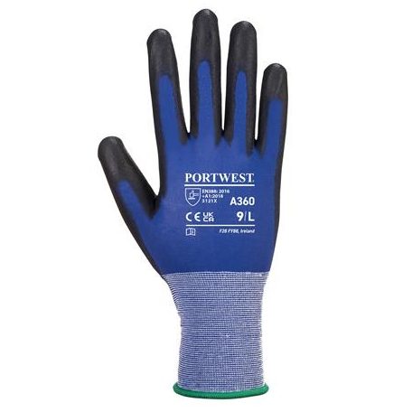Védőkesztyű, nylon, PU tenyéren mártott, XL méret "Senti-Flex", kék