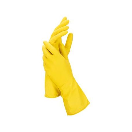 Gumikesztyű, háztartási, latex, S méret, sárga