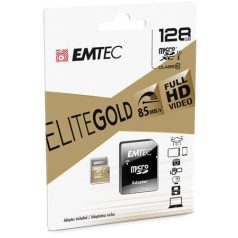   EMTEC Memóriakártya, microSDXC, 128GB, UHS-I/U1, 85/20 MB/s, adapter, EMTEC "Elite Gold"