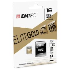   EMTEC Memóriakártya, microSDHC, 16GB, UHS-I/U1, 85/20 MB/s, adapter, EMTEC "Elite Gold"