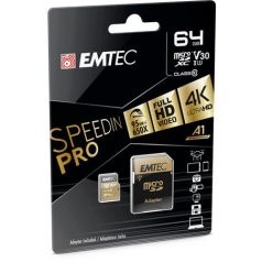  EMTEC Memóriakártya, microSDXC, 64GB, UHS-I/U3/V30/A2, 100/95 MB/s, adapter, EMTEC "SpeedIN"
